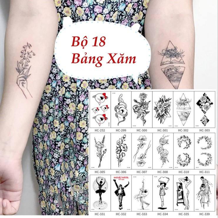 Set 18 Bảng Xăm Dán Mini Tattoo Họa Tiết Đa Dạng Dễ Thương - Hình Xăm Sang Chảnh Hàn Quốc