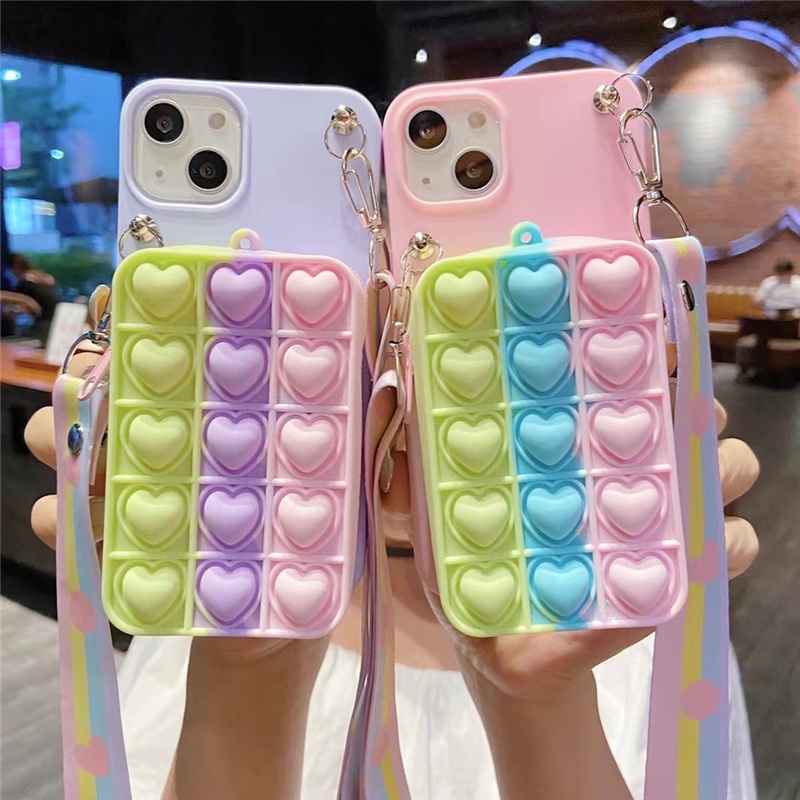 Ốp điện thoại phối đồ chơi bong bóng nhấn giảm căng thẳng hình trái tim iPhone 6 6s 7 8+ X XS Max XR 11 Pro Max SE 2020