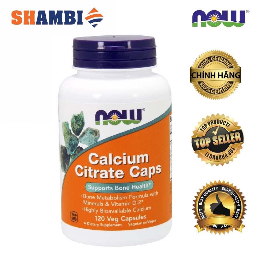 Bổ sung canxi và chất khoáng giúp xương chắc khỏe, chống loãng xương Calcium Citrate Caps 120 viên hãng NOW Foods USA