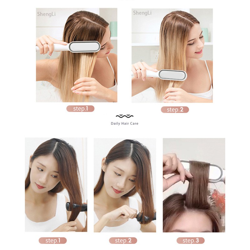 Lược điện chải tóc tạo kiểu uốn thẳng 3 in 1 đa năng cao cấp chuyên nghiệp dành cho salon 6 mức nhiệt nóng nhanh
