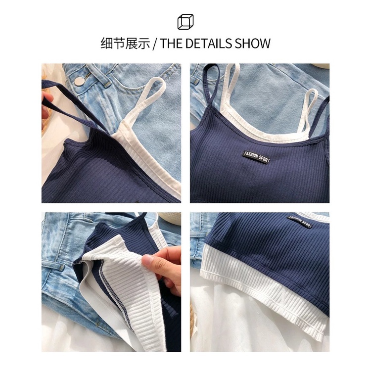 Áo Bra Nữ Áo Ống Giả Hai Mảnh Có Đệm Ngực Màu Tương Phản Phong Cách Hàn Quốc Dễ Thương Cho Nữ