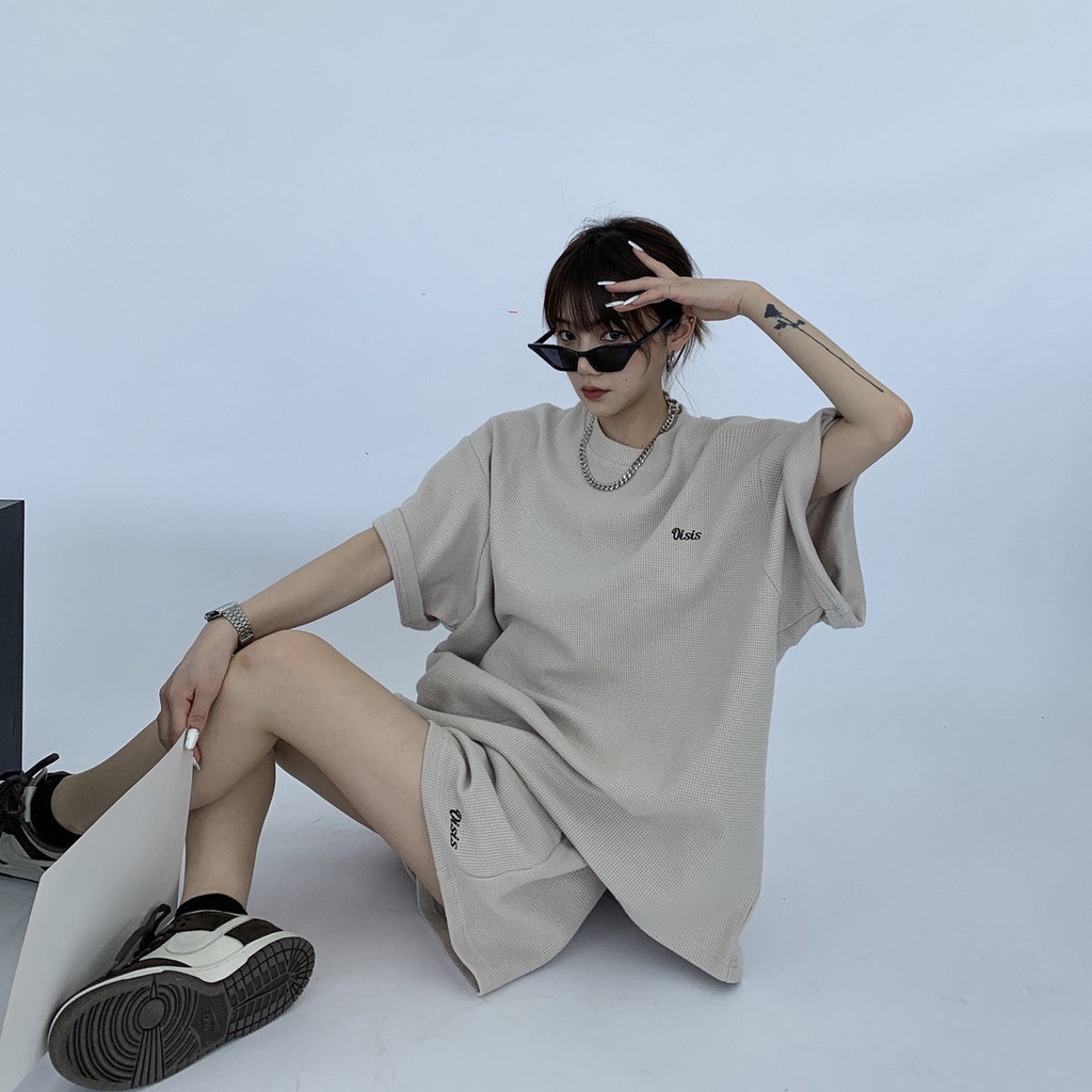 ♚Bộ Đồ Thể Thao Hai Món Áo Tay Ngắn Thêu Hình Bánh Quế 2022chic Thời Trang Mùa Hè Cho Nữ