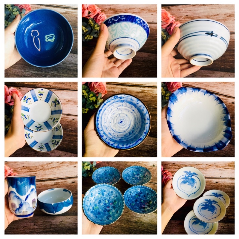 GỐM NHẬT - CHÉN NHỎ, ĐĨA MEN LAM/ CHÉN CHẤM HOA