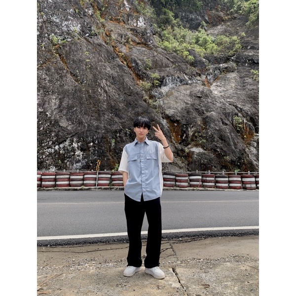 Sơ mi nam tay ngắn kiểu dáng hàn quốc có ảnh thật