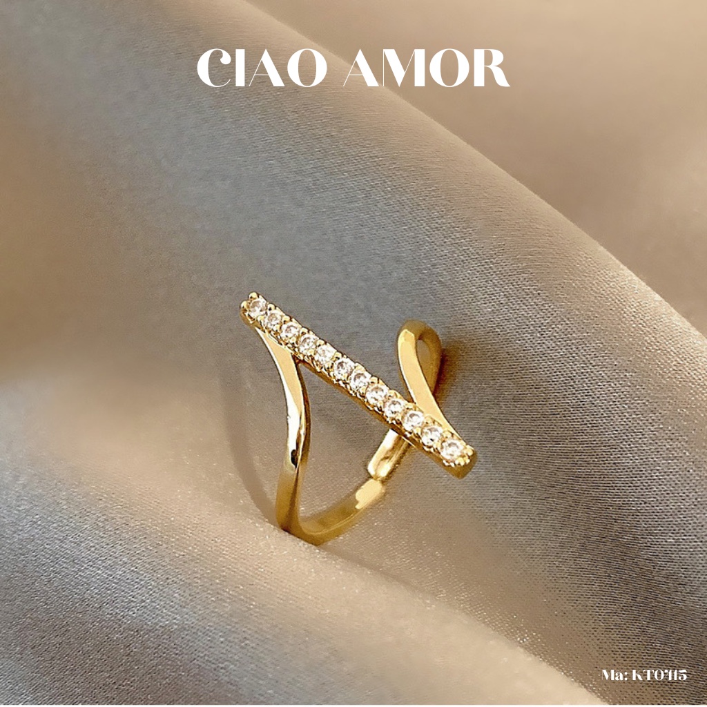 Nhẫn nữ thanh dài đính ngọc lượn đơn giản cá tính Trang sức Ciao Amor - KT0415