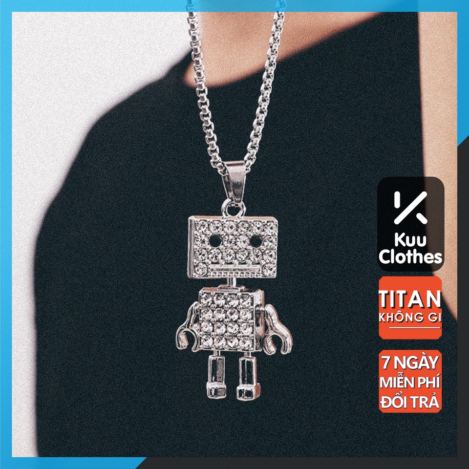 Vòng cổ nam nữ unisex dây chuyền Kuu Clothes màu bạc Titan đẹp phụ kiện thời trang - Vòng cổ Robot Đá