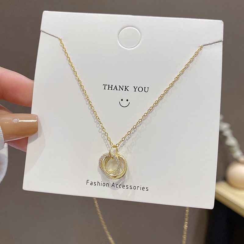 Dây chuyền YeYi thép titan mặt nhẫn đính đá zircon sang trọng thời trang cho nữ