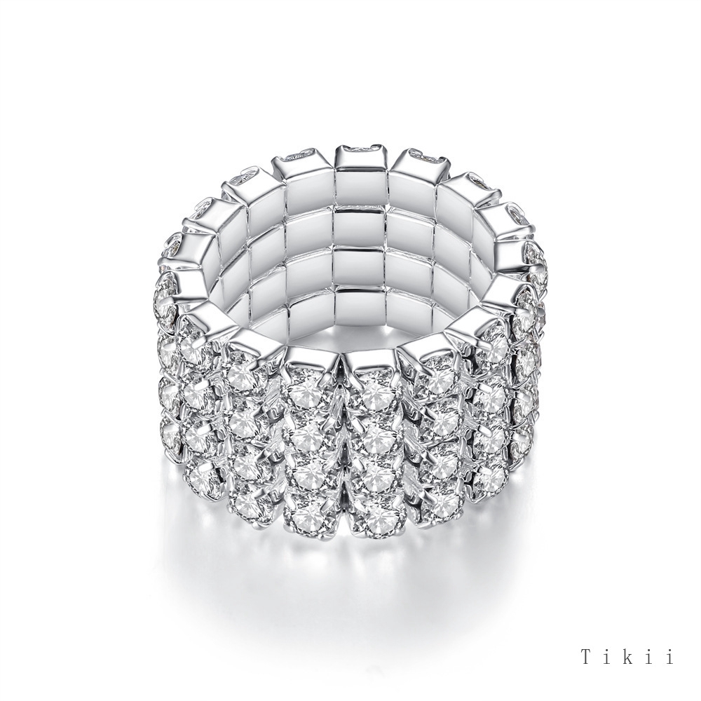 Nhẫn mạ bạc đính đá lấp lánh theo phong cách Hàn Quốc