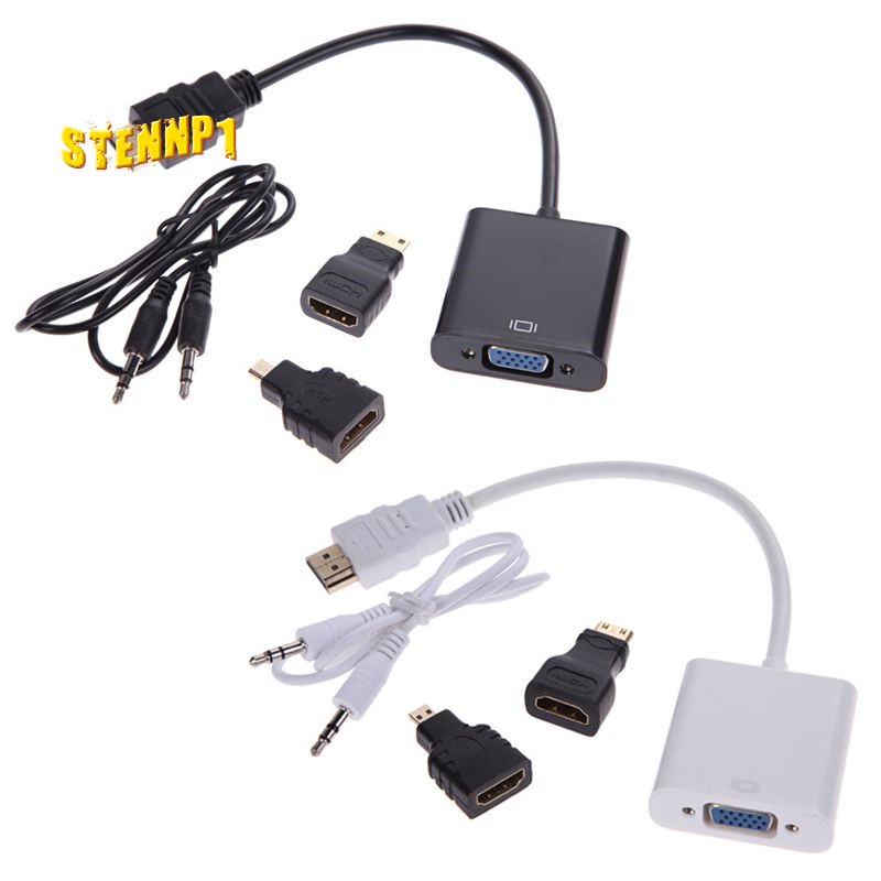 1080P Micro-HDMI/Mini HDMI/HDMI to VGA Converter Adapter With Audio Video Cable Black