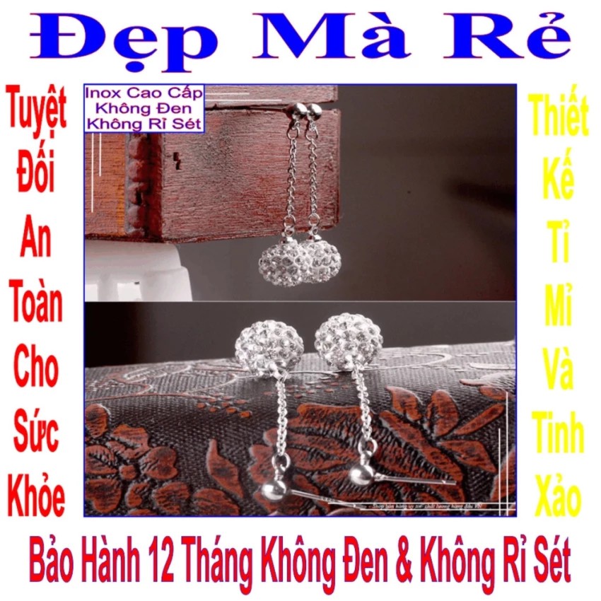 ( Đảm bảo hạt đá khít đều đẹp ) Bông tai trái châu dài nữ kiểu bi tòn ten và hạt ngọc - Cam kết 1 đổi 1 nếu đen