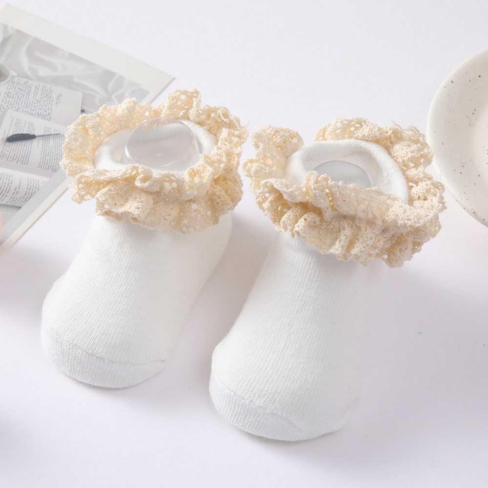 Vớ Cotton Dệt Kim Cổ Thấp Thoáng Khí Phối Ren Kiểu Công Chúa Cho Bé Gái Tập Đi Đi Trong Nhà Cho Trẻ Em Tỷ Lệ 20:13