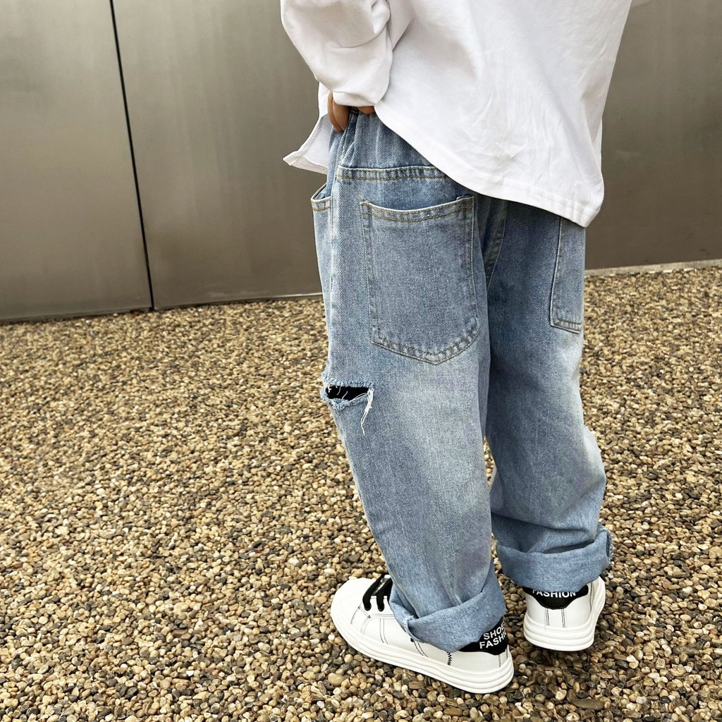 Q119- Quần jean rách ngang bé trai size 90 -140, quần áo trẻ em thu đông phong cách hàn quốc