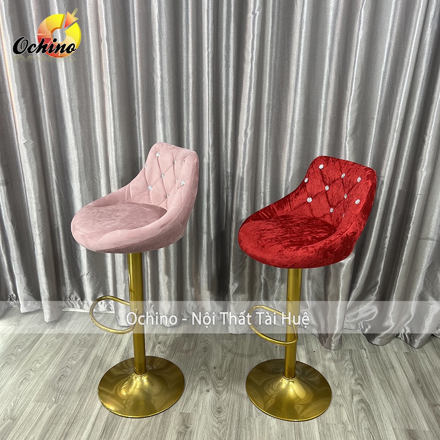 Ghế Quầy Lễ Tân, Ghế Quầy Bar Mẫu Nỉ Nhung Chân Vàng K1 Tĩnh Điện Điều Chỉnh Độ Cao 60/80 Phong Cách Hiện Đạ