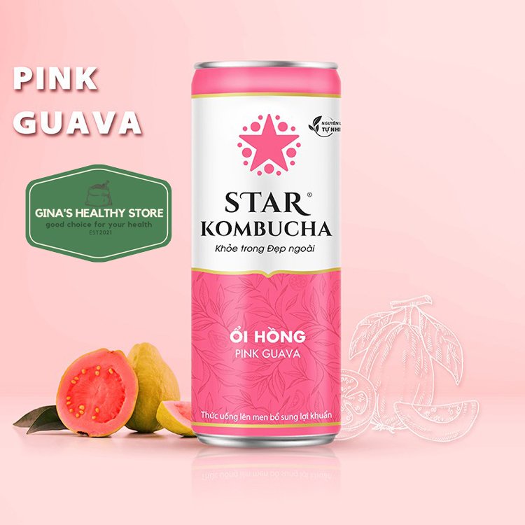 Lốc 6 lon trà Star Kombucha thức uống lên men tự nhiên bổ sung lợi khuẩn vị Ổi Hồng/Pink Guava săn sale giá tốt
