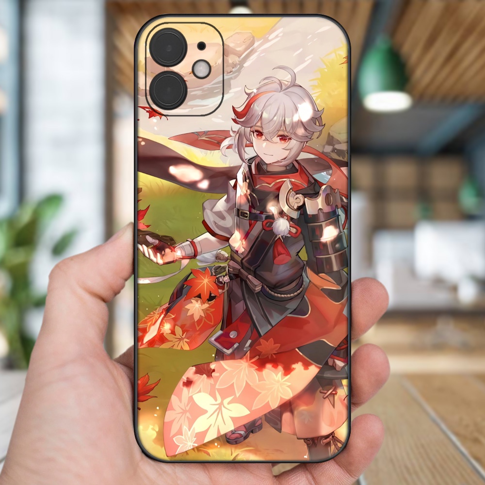 Ốp lưng iPhone 11 dẻo đen cạnh vuông in hình Kazuha Genshin Impact