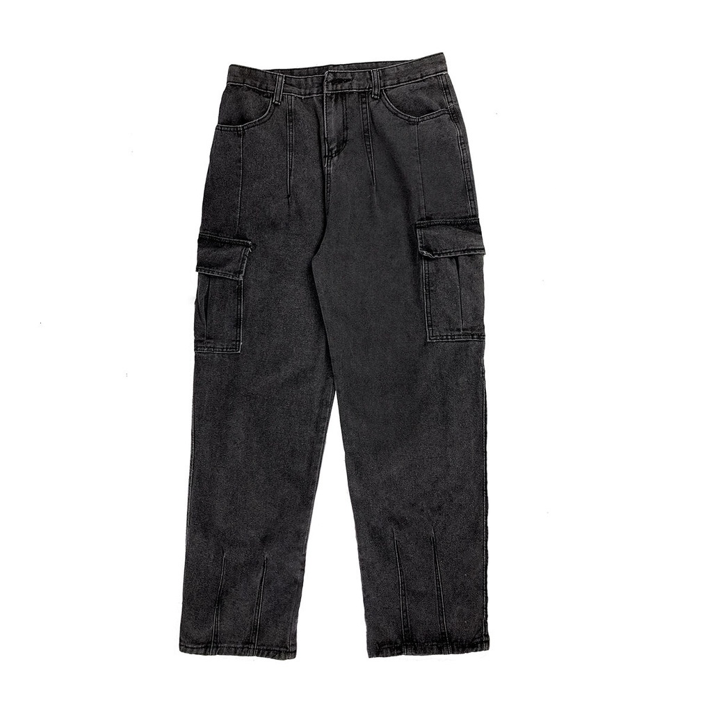 Quần denim 191581 dáng dài ống suông rộng cá tính thời trang phong cách đường phố cho cả nam và nữ