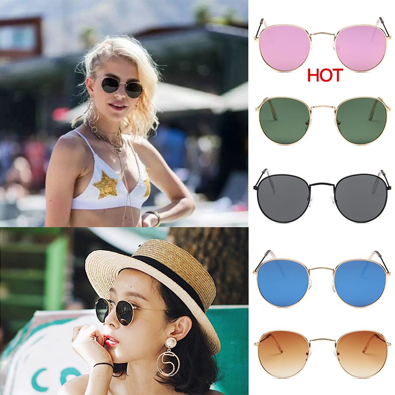 Kính mát gọng tròn nhỏ bằng kim loại thời trang cho nữ