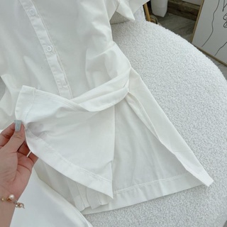 Set áo sơmi trắng chiết eo + quần short