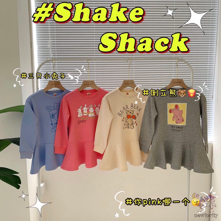 Đầm tay dài in họa tiết hoạt hình dễ thương phong cách Hàn Quốc cho bé gái