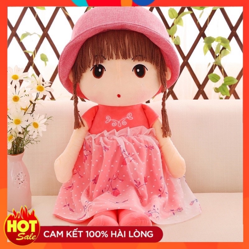 Búp Bê Váy Hoa Mũ Thô Cao 45cm Mầu Hồng Đậm