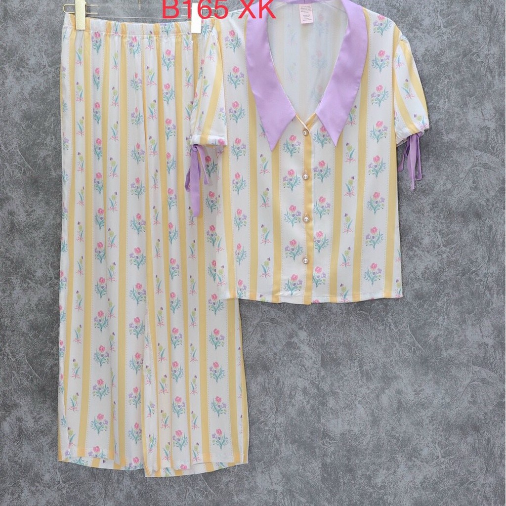 [Hàng Sẵn chuyên Sỉ] b165 bộ đồ ngủ pijama QCCC tay bồng quần dài, chất siêu đẹp, in hình hoa siêu xinh.