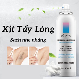 Xịt tẩy lông DETVFO Không Đau Lành Tính Dịu Nhẹ - Kem tẩy lông nách, tay, chân, lưng dạng xịt 150ml TOTODA