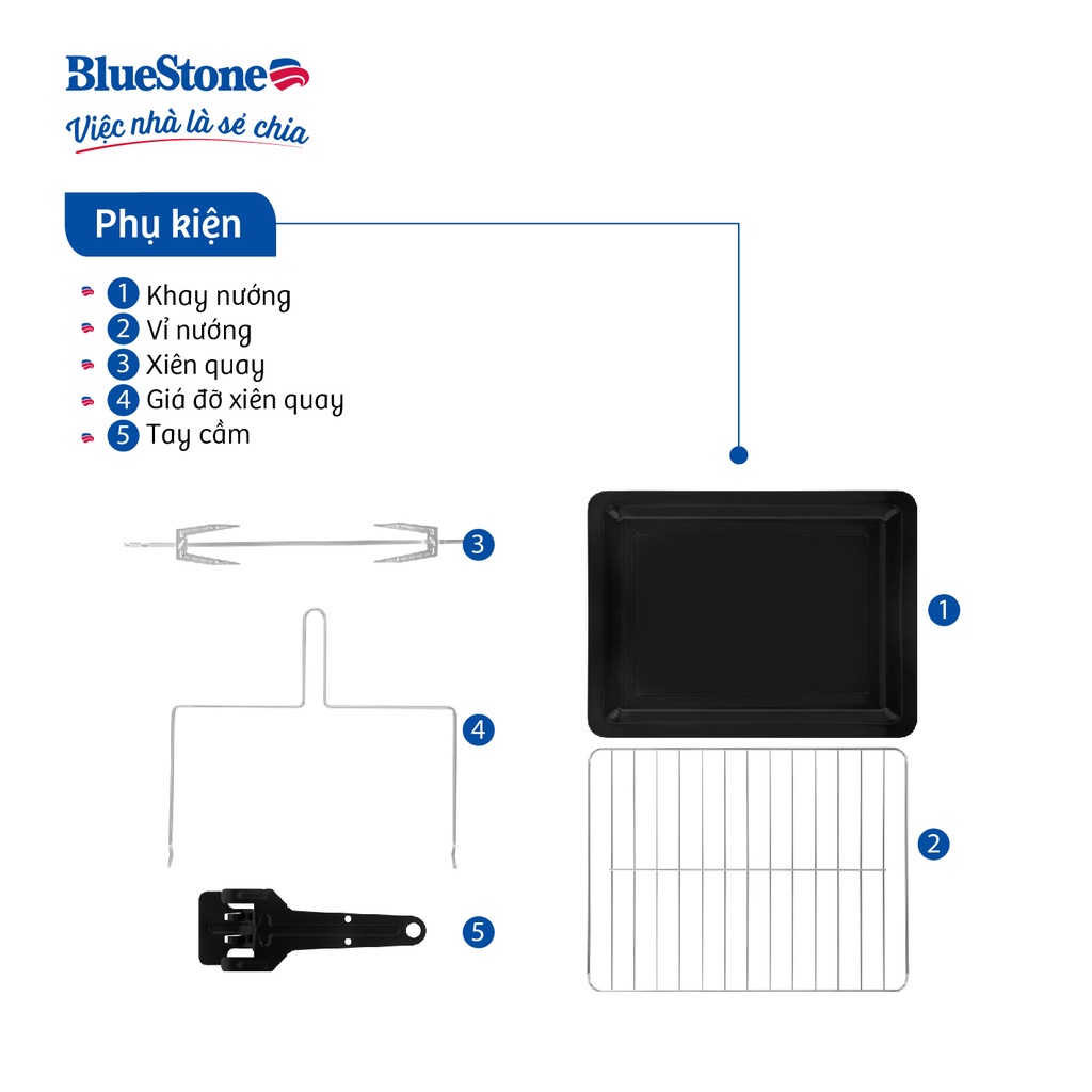 Lò Nướng Bluestone EOB-7567, 45 lít Tích hợp quạt đối lưu và quay xiên nướng, Bảo hành chính hãng 2 năm