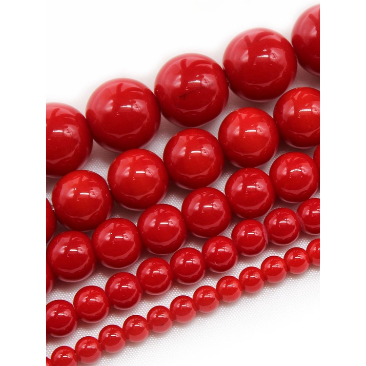 Chuỗi Hạt Đá Tròn Màu Đỏ San Hô 4 6 8 10 12mm Làm Trang Sức diy 15 "