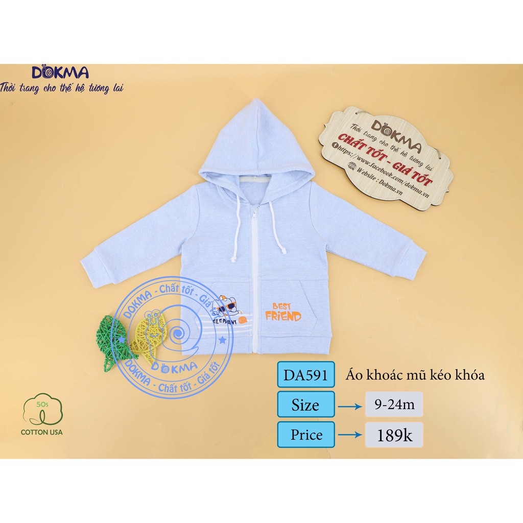 Dokma - Áo khoác nỉ có mũ kéo khóa chất siêu đẹp 9-24M DA591