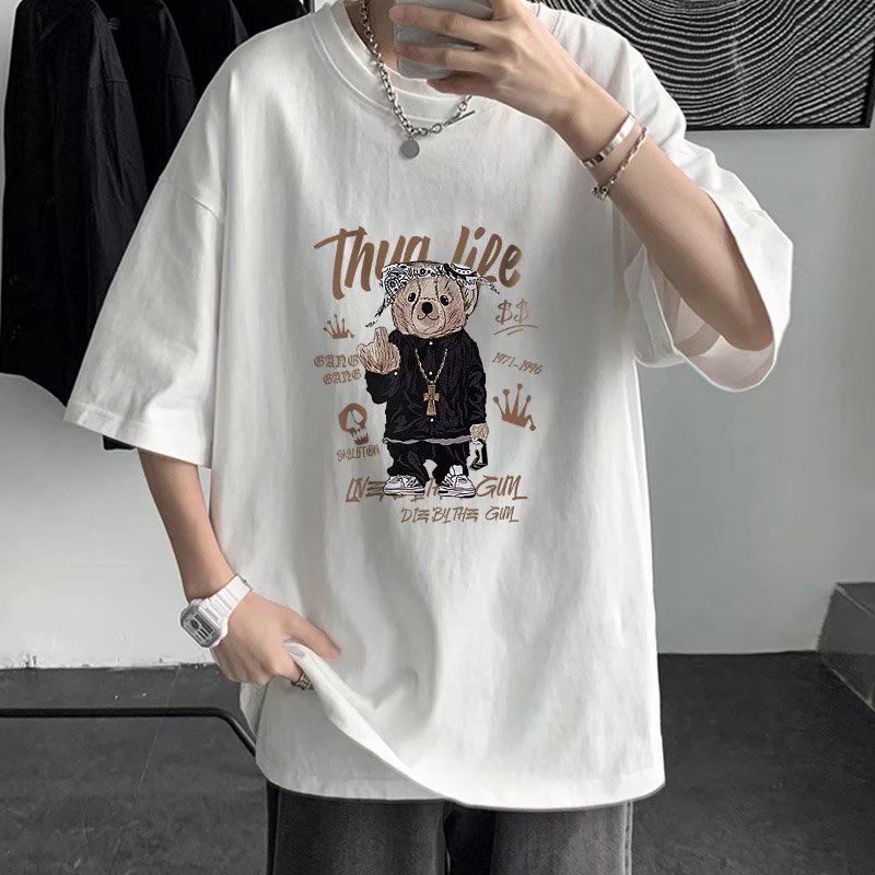 Áo Thun Tay Ngắn Cổ Tròn Họa Tiết Gấu Hoạt Hình Thời Trang Dành Cho Nam Size M-8XL