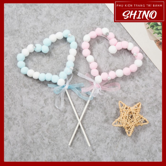 Topper/que cắm tim bông trang trí bánh