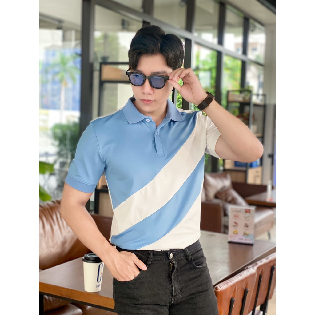 ÁO THUN NAM POLO CỔ TRỤ PHỐI KẺ SỌC THANH LỊCH, FORM SUÔNG SIÊU ĐẸP, MÁT MẺ