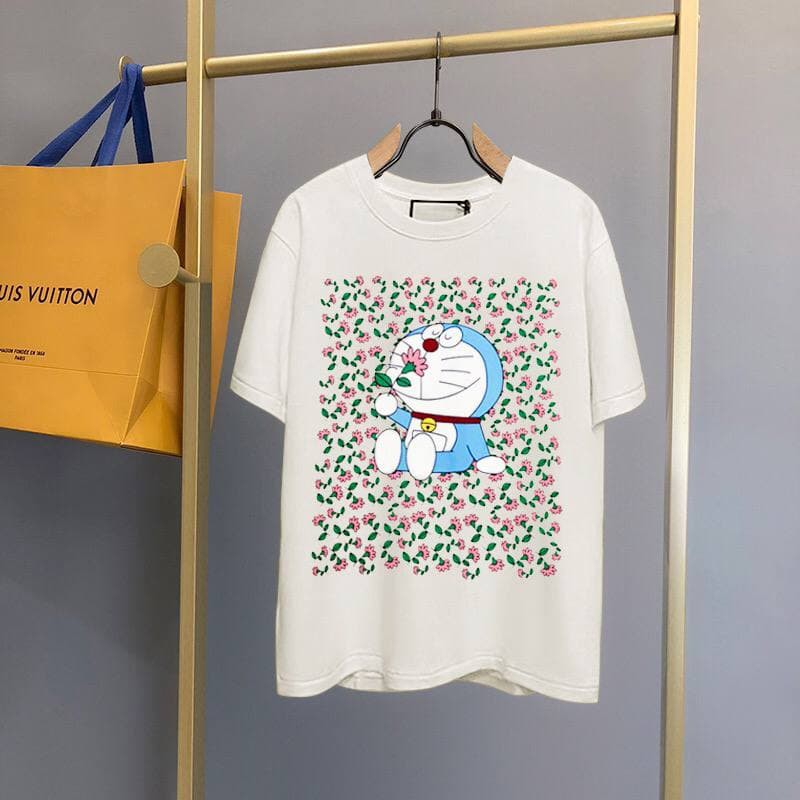 GUCCI Doraemon Áo Thun Tay Ngắn Cổ Tròn In Hình Doremon Đáng Yêu