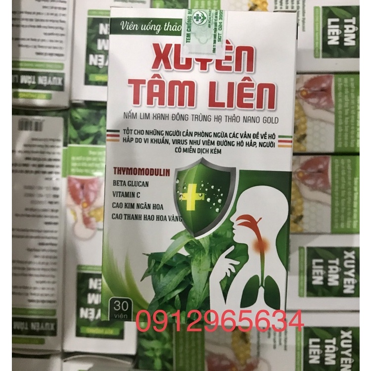 Viên uống Xuyên tâm liên Nấm lim xanh Đông trùng hạ thảo 30 viên bồi dưỡng cơ thể và hệ hô hấp khoẻ mạnh