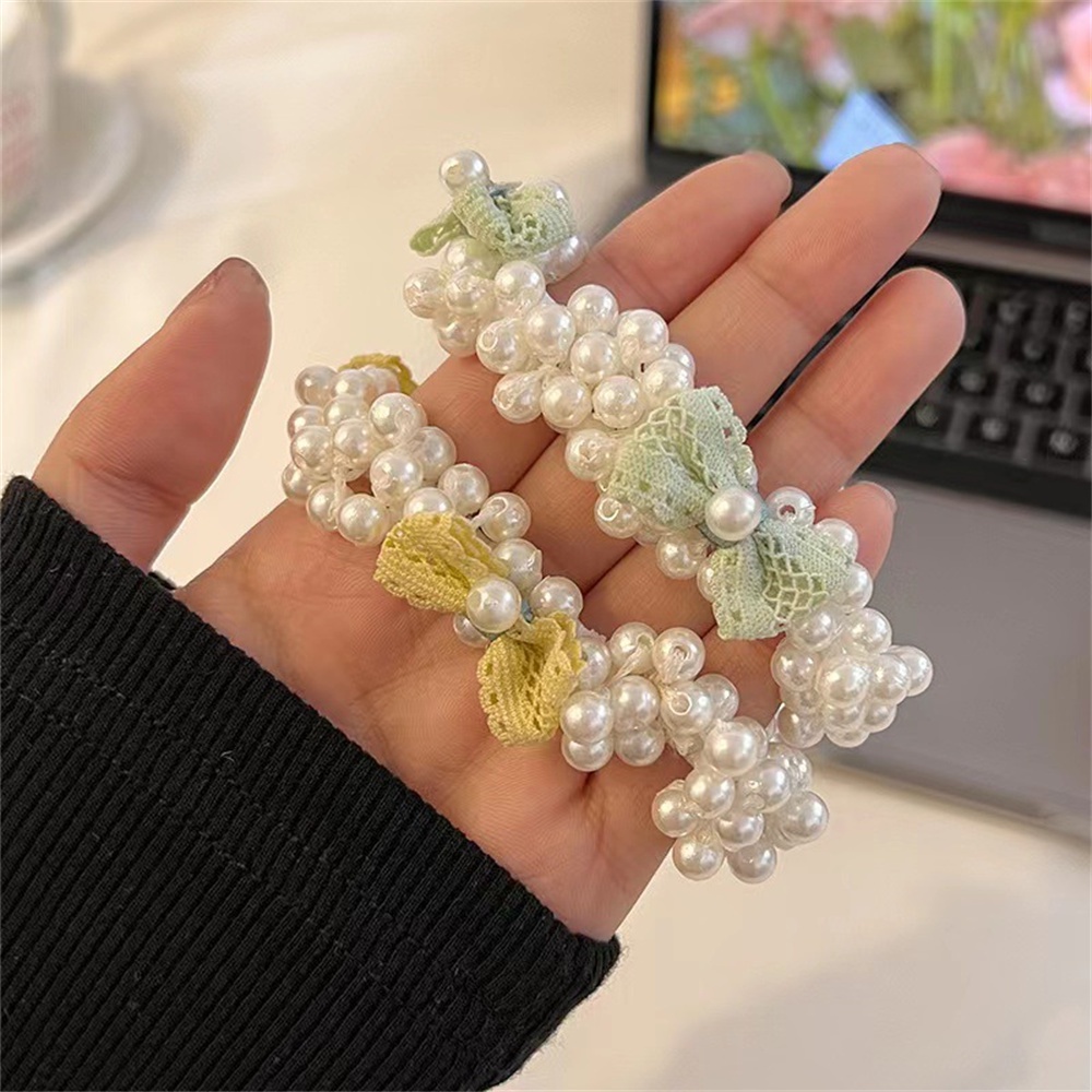 Dây Cột Tóc Cao Su Co Giãn Hình Nơ Đính Ngọc Trai Nhỏ Xinh Cho Bé Gái