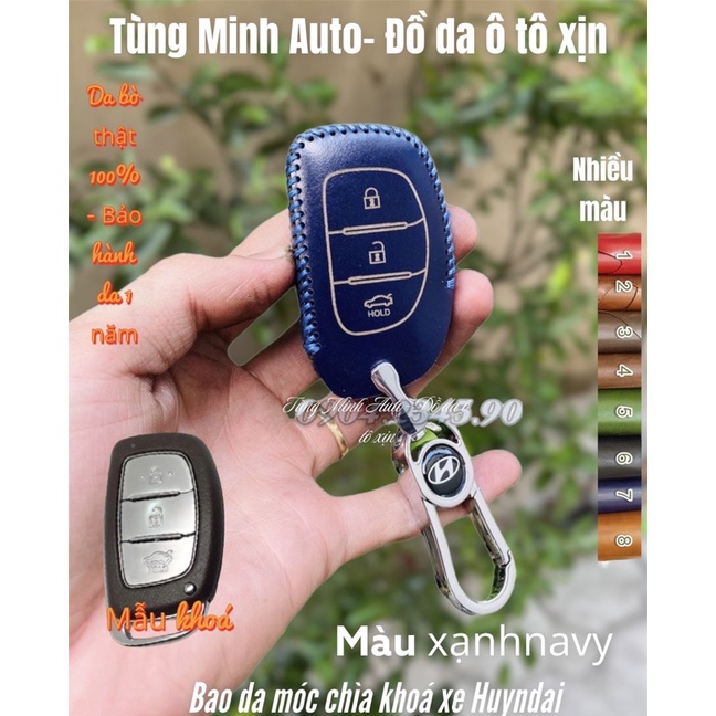 Bao Da Chìa Khóa Ôtô Hyundai I10, I20 Active, Creta, Tucson, Elantra, Sonata khóa Thông Minh 3 nút bấm, da thật khâu tay