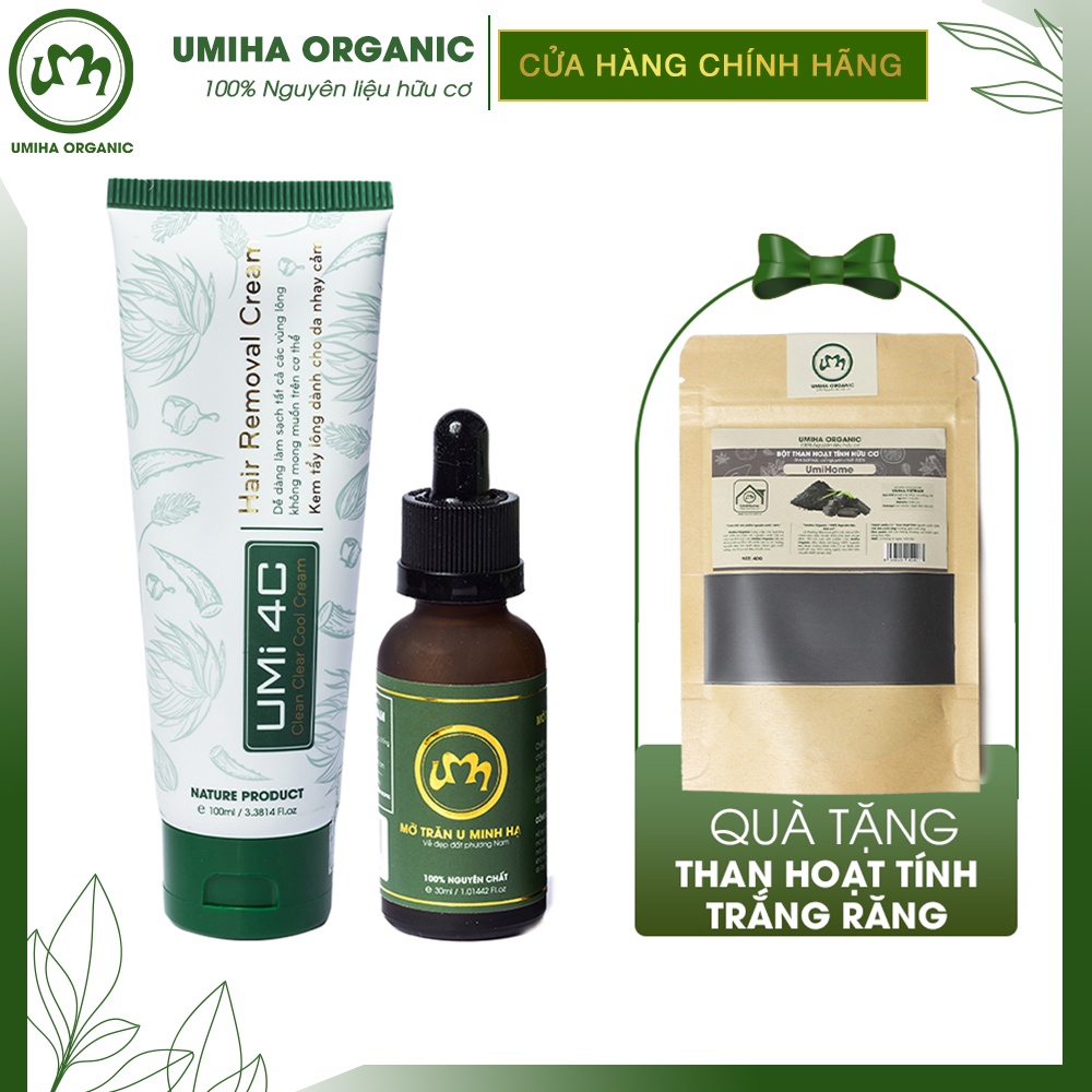 Triệt lông Ngực Bụng vĩnh viễn UMIHA ORGANIC với Mỡ trăn nguyên chất 30ml U Minh Hạ và Kem tẩy lông Umi4C 100ml