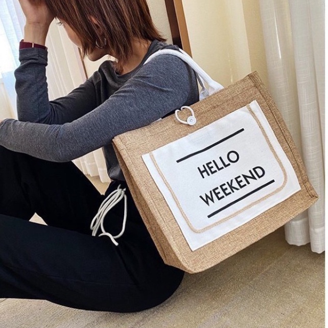 Túi cói hello weekend đủ 2 màu