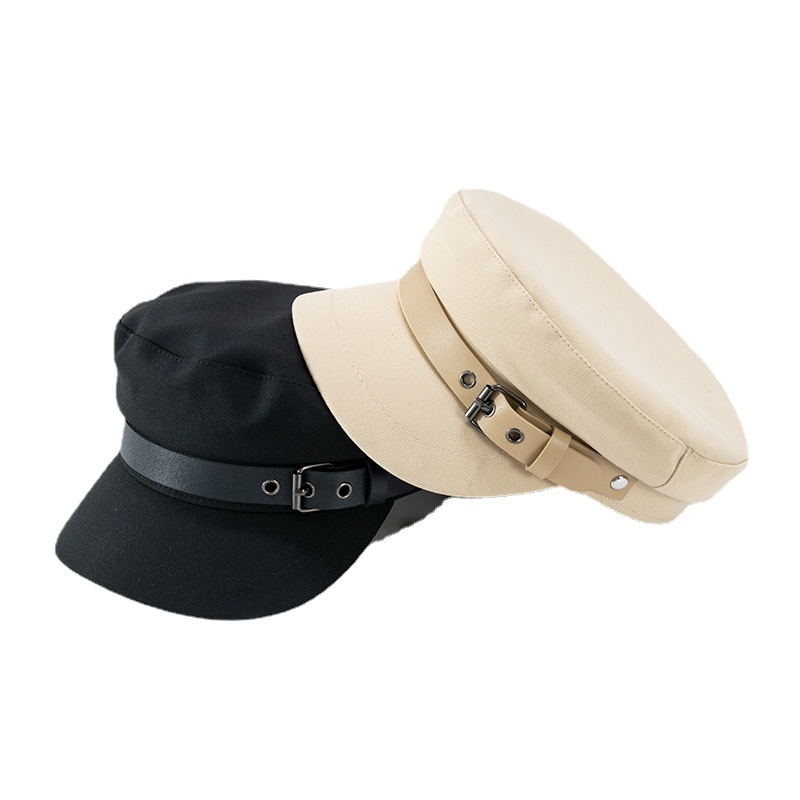 Soft Cotton Beret Hat, Solid Color, Japanese Waist Belt, Fall Winter Fashion For Men And Women
