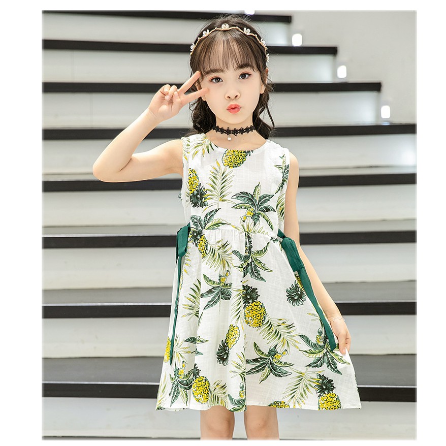 Váy bé gái đến size đại Váy Hàn Quốc buộc eo họa tiết quả dứa siêu đẹp VH15