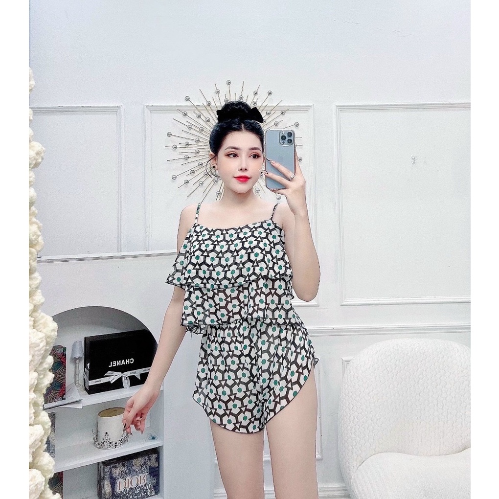 Đồ ngủ nữ sexy  đồ bộ mặc nhà quần đùi chất voan chiffon mềm mát.