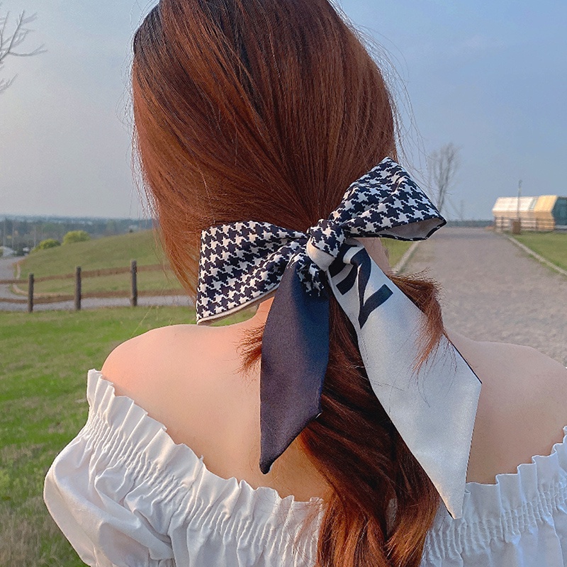 Khăn choàng cổ kiêm dây buộc tóc lụa thắt nơ dễ phối đồ thời trang xuân thu