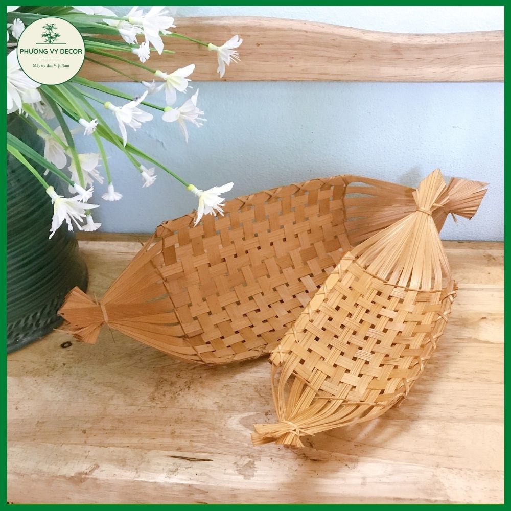 Thuyền tre trang trí decor đồ ăn, đồ thờ trang trí bàn thờ thần tài