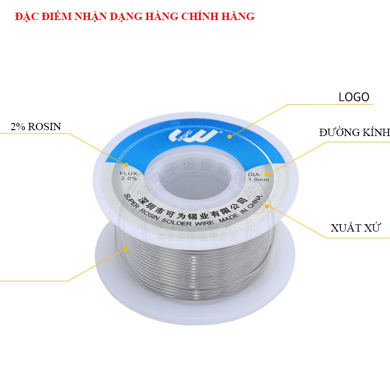 Cuộn dây thiếc hàn tinh khiết 60gram - 0,8mm , dây hàn lõi Rosin - Hàng chuẩn