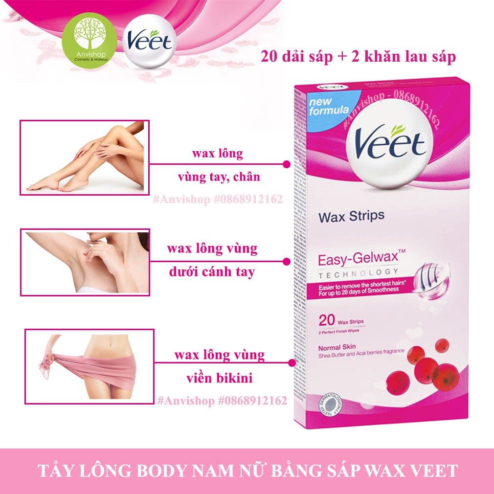 Miếng wax lông body Veet (20 miếng + tặng 2 khăn lau sáp dưỡng da) ANVISHOP | BigBuy360 - bigbuy360.vn