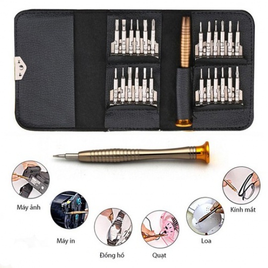 Bộ tua vít đa năng 25 đầu vít in 1 dùng sửa chữa điện thoại, đồng hồ đeo tay máy tính laptop, đồ điện tử,hộp dựng ví da