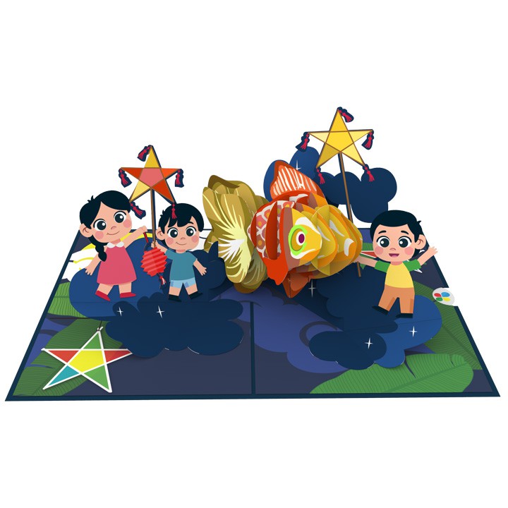 Thiệp 3D pop up Rước Đèn Trung Thu