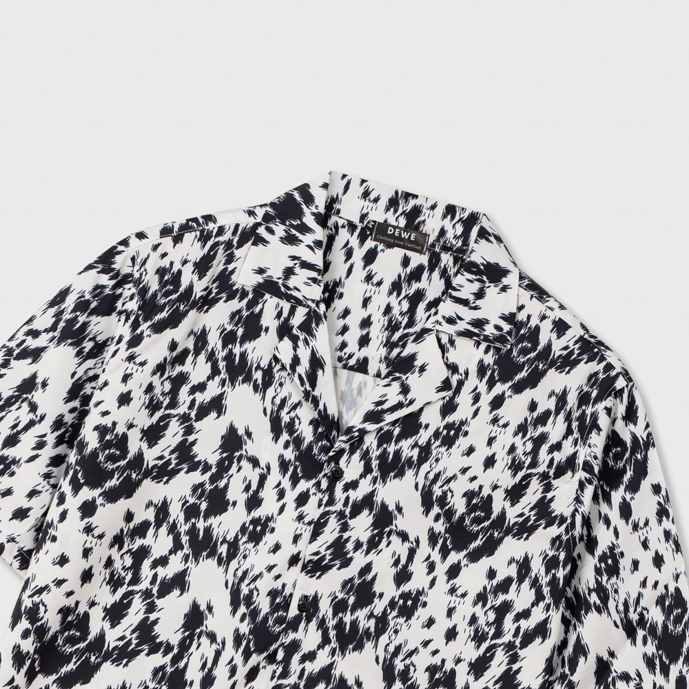 Áo sơ mi ngắn tay DEWE, vải lụa chéo nhập khẩu chống nhắn thoáng mát, hoạ tiết Loang Trắng - DEWE Cuban Shirt