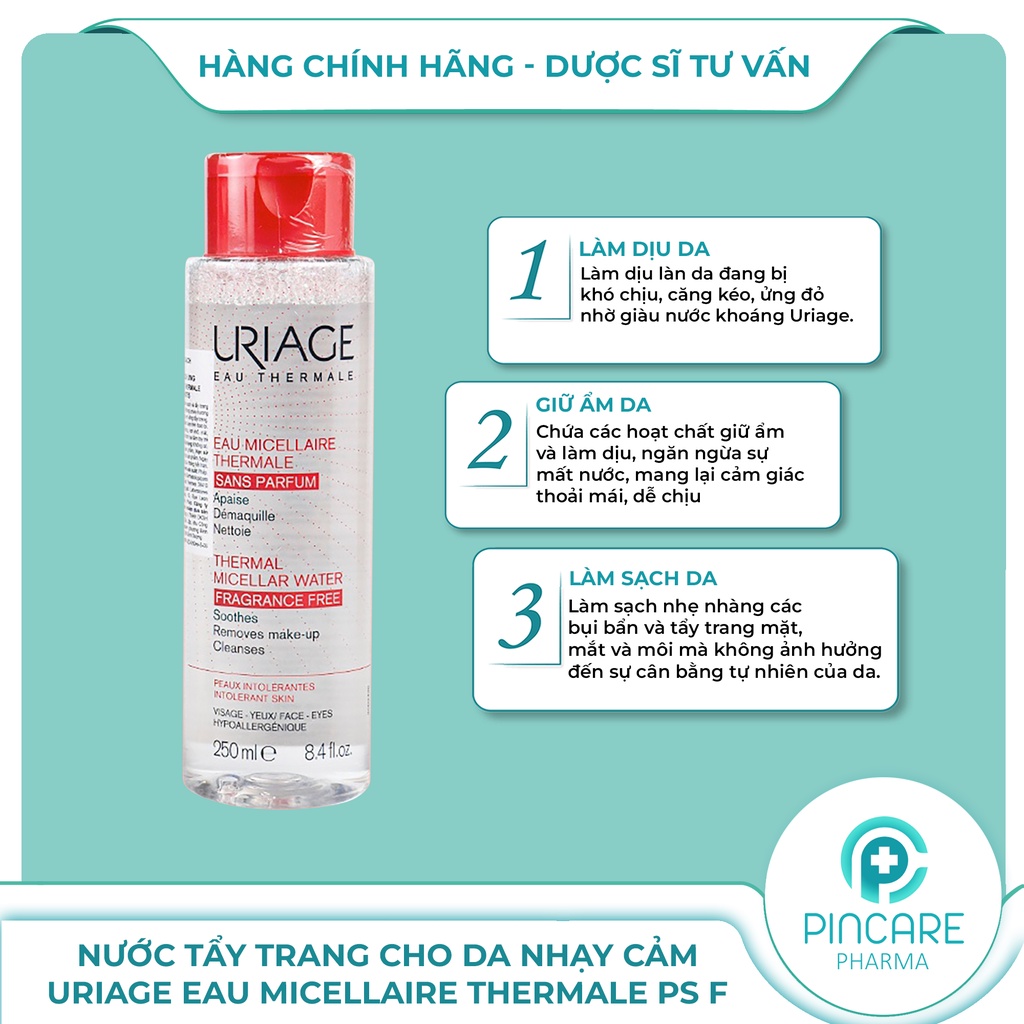 Nước tẩy trang cho da nhạy cảm Uriage Eau Micellaire Thermale PS F 250ml(màu hồng) - Hàng chính hãng - Nhà thuốc PinCare