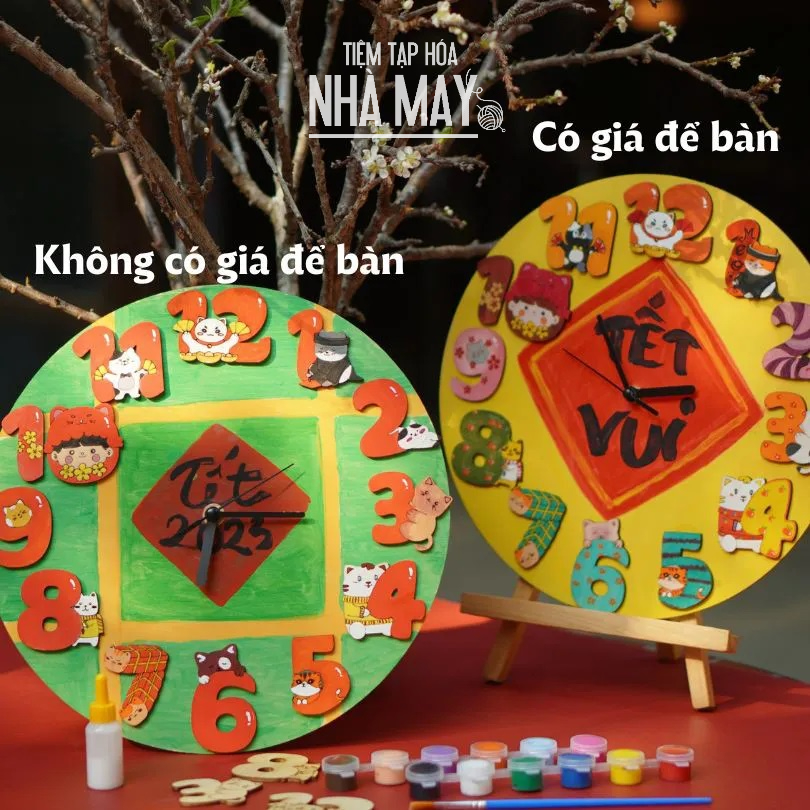 Bộ KIT tự tay trang trí đồng hồ gỗ chủ đề con mèo Tiệm tạp hóa nhà May